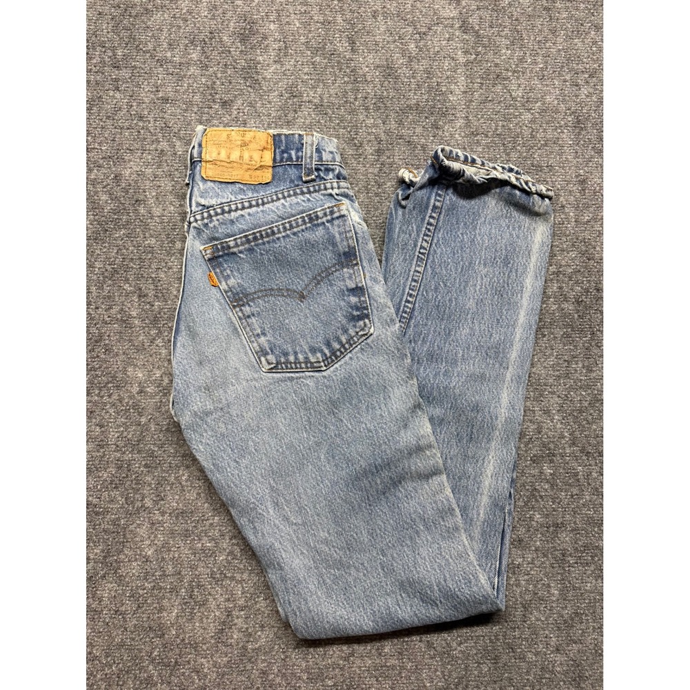 VTG Levis 505 Orange Tab Jeans Light Wash Straight Leg Denim 27x34 Made in USA